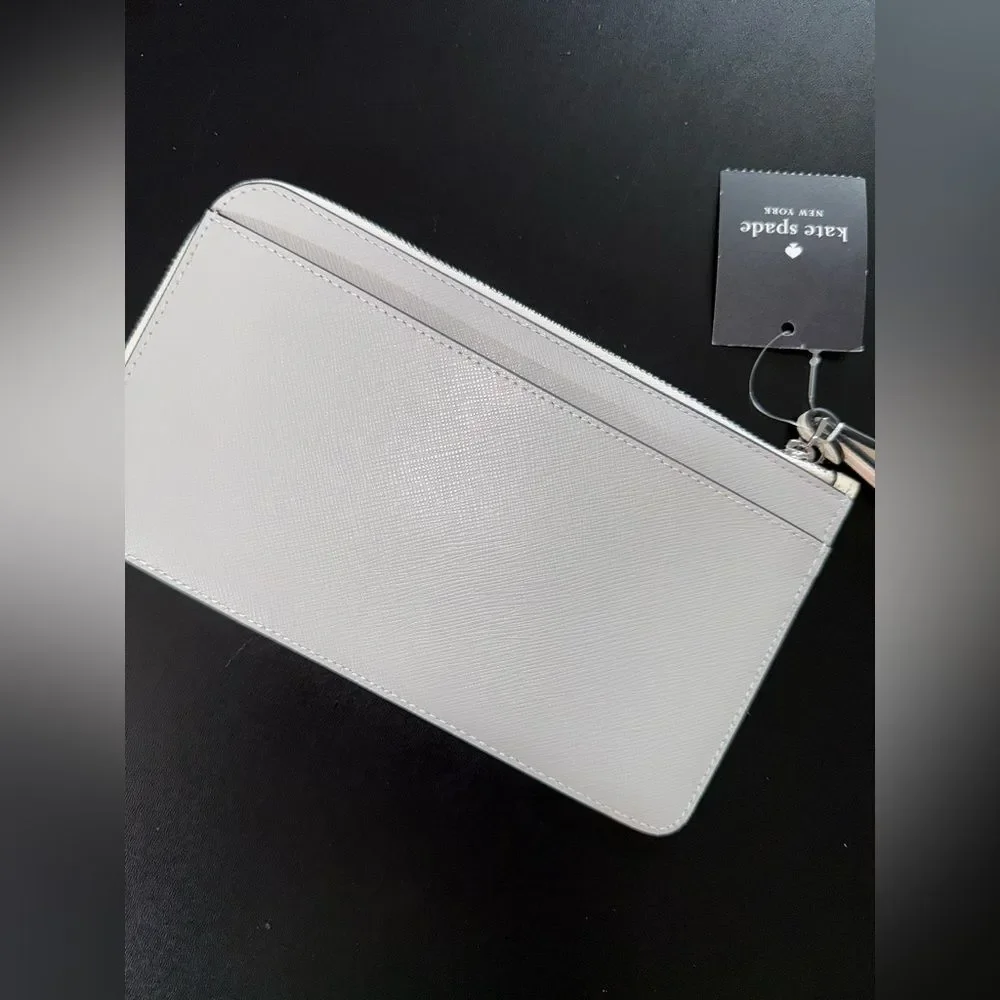 Kate Spade Lucy L-Zip Wristlet Platinum Grey colorblock Saffiano leather NWT